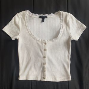 White lace collared button down crop top !